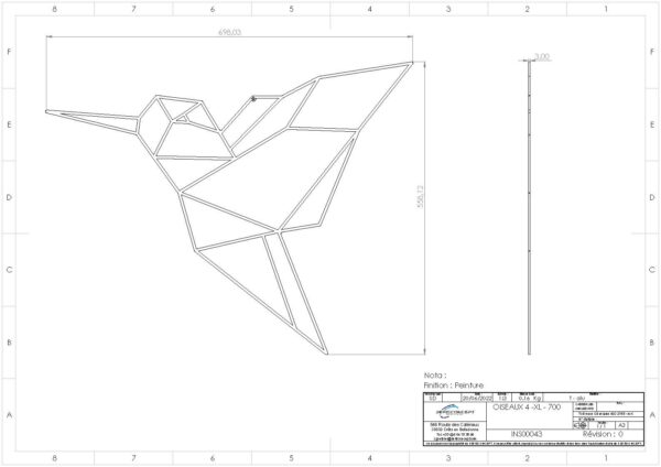 Cadre Tableau Linexa Inspiration le design métallique artistique animal colibri